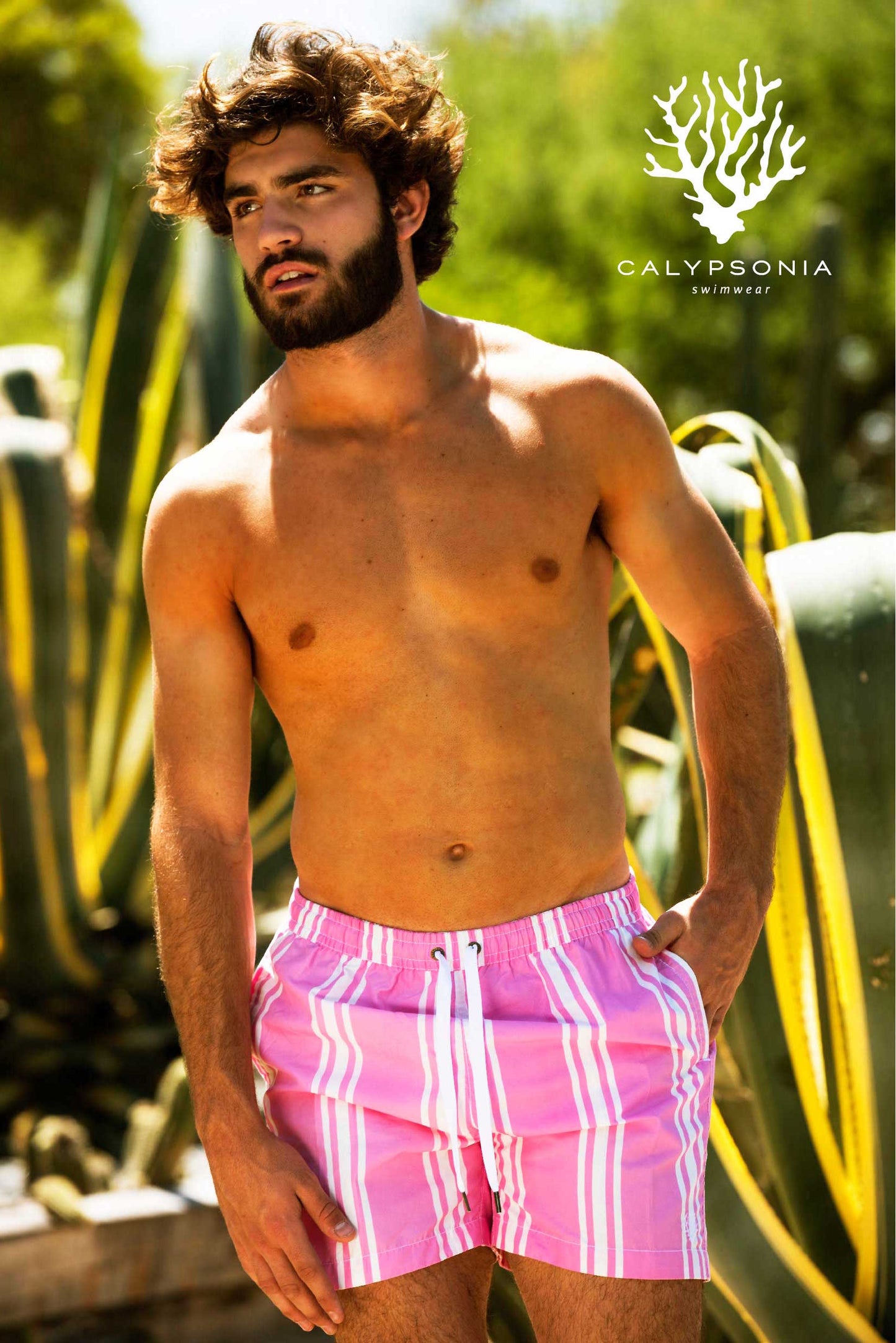 Niza Swimshorts – Rayas Pink | Short Swim Trunks with Elastic Waist