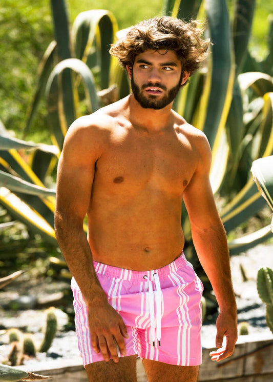 Niza Swimshorts – Rayas Pink | Short Swim Trunks with Elastic Waist