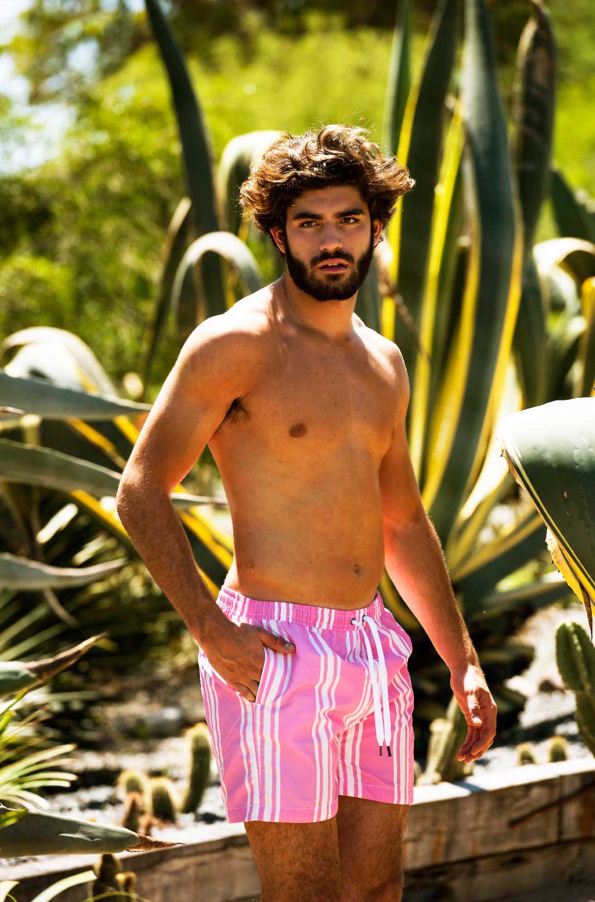 Niza Swimshorts – Rayas Pink | Short Swim Trunks with Elastic Waist
