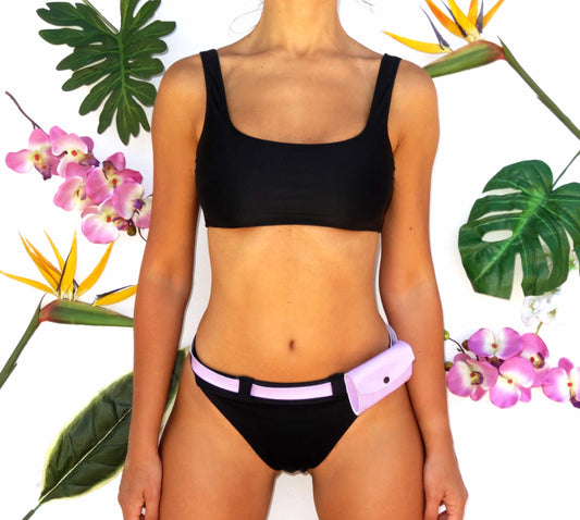 Santa Barbara Bikini Set – Black | High Waist & Vinyl Belt with Mini Pouch